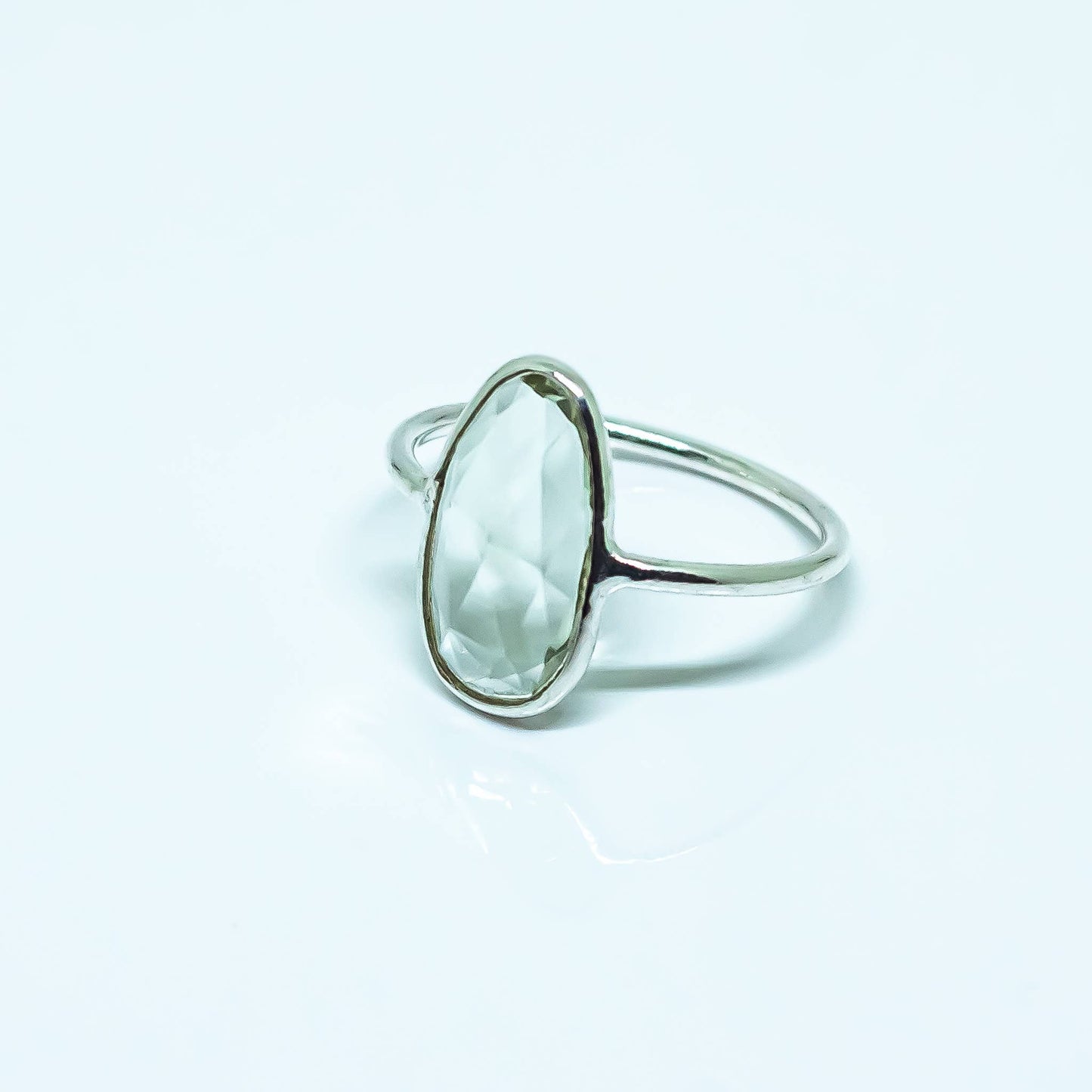 Green Amethyst Abstract Ring Sterling Silver Faceted  : 8