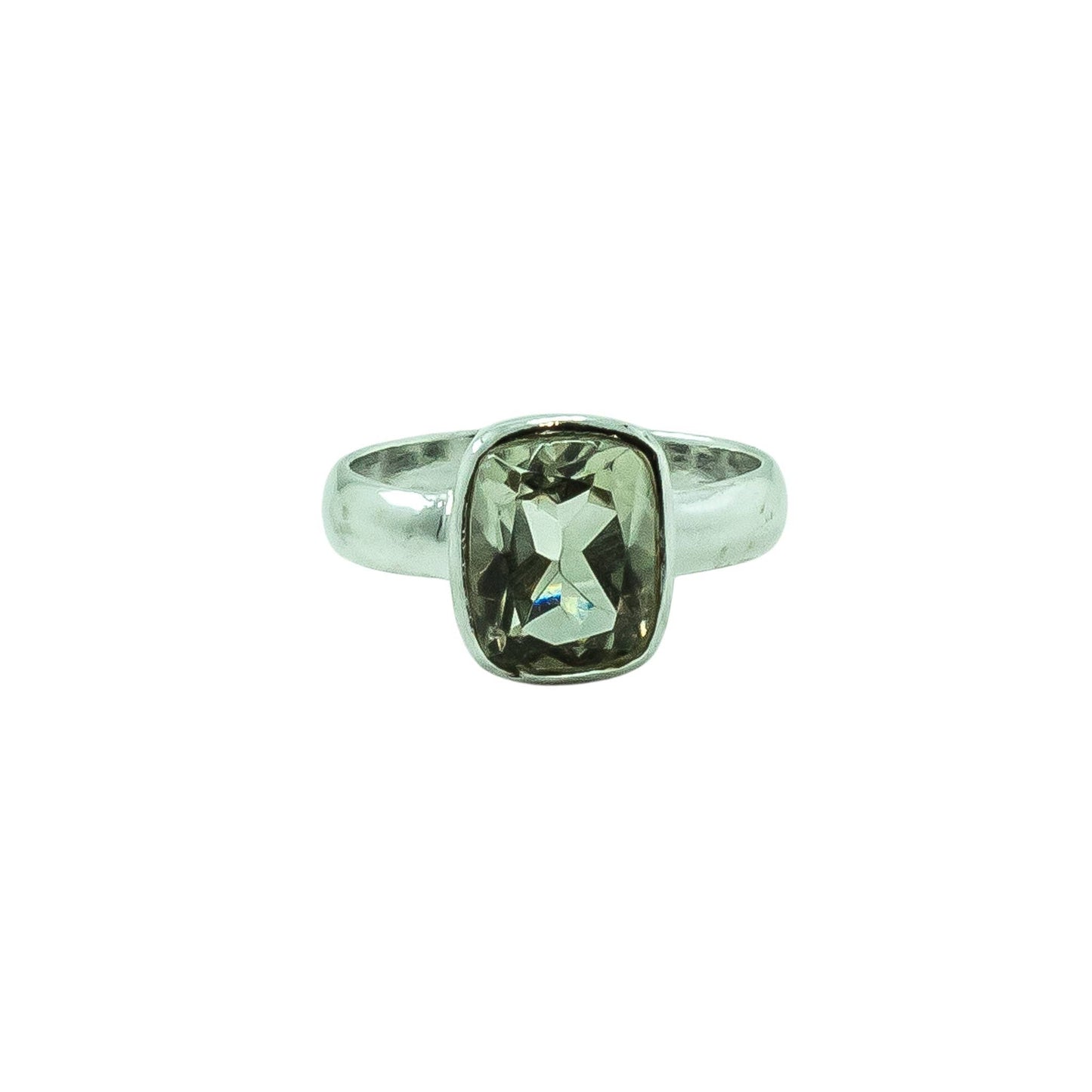 Green Amethyst Silver Ring Square Statement Unisex : 8